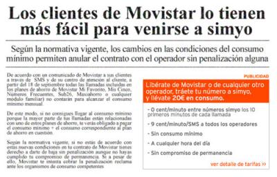 Simyo anima a los clientes de Movistar a cambiarse de compañía